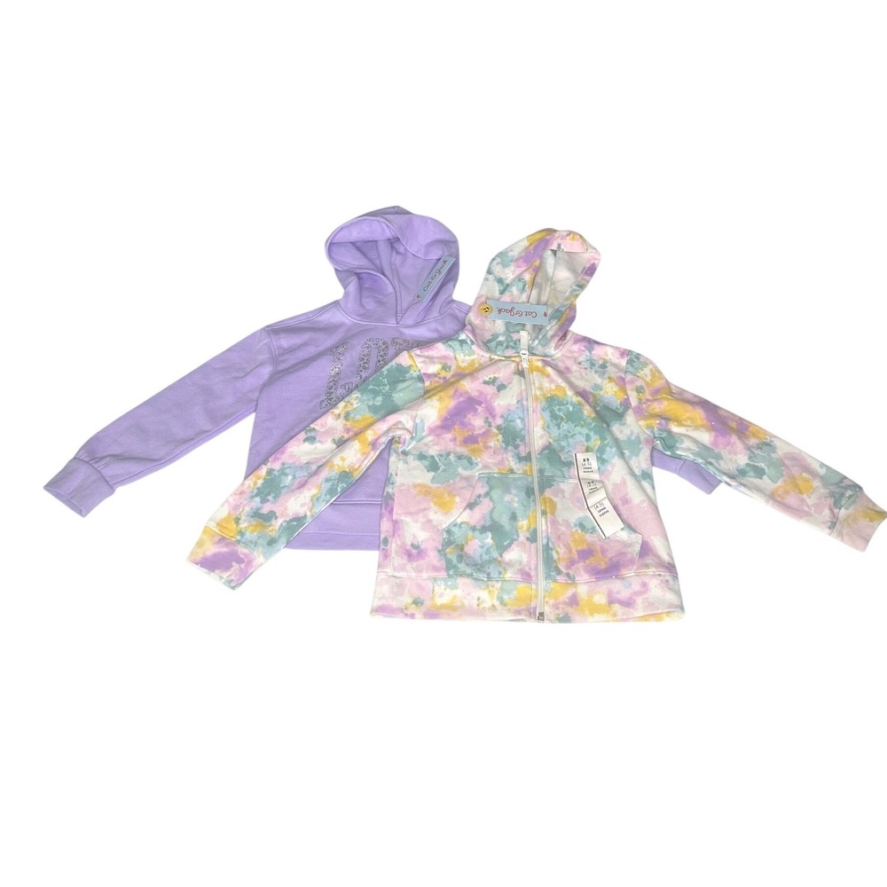 2 Cat & Jack Little Girls Hoodie Size XS 4- Lavender And Tye Dye‎